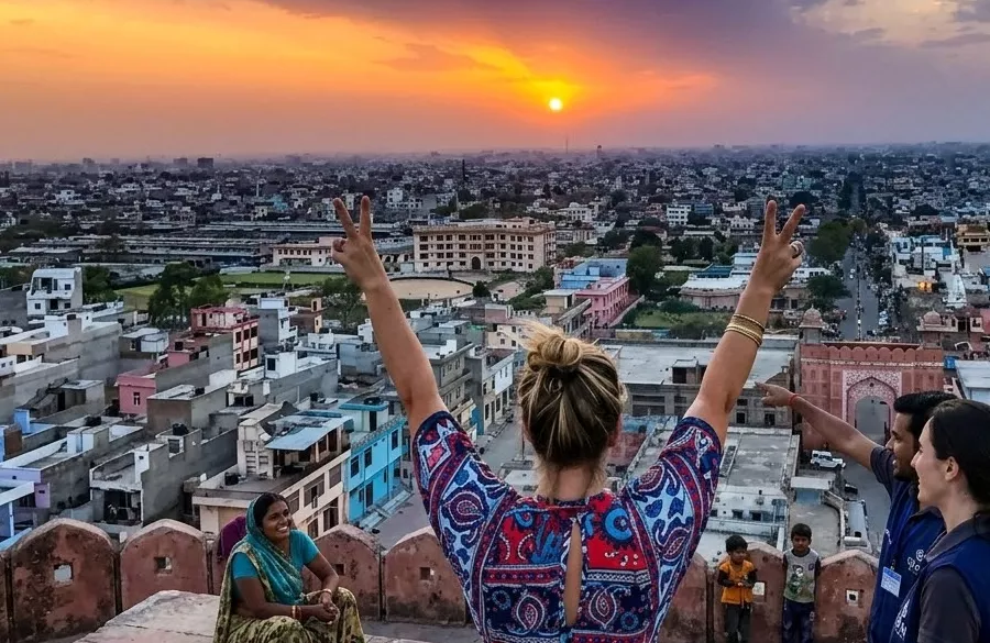 Sunset view over Jaipur taken during weekend trip with volunteers