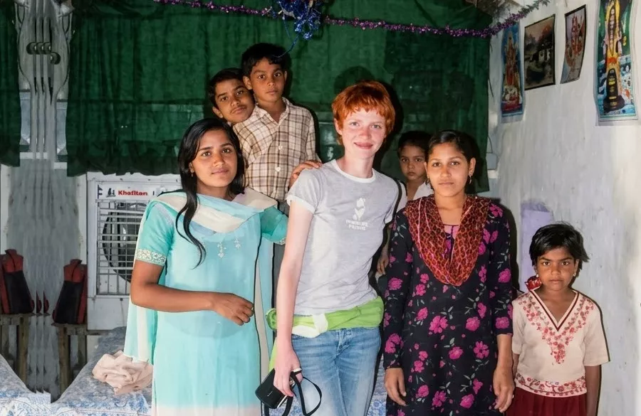 Sharing a meal with host family